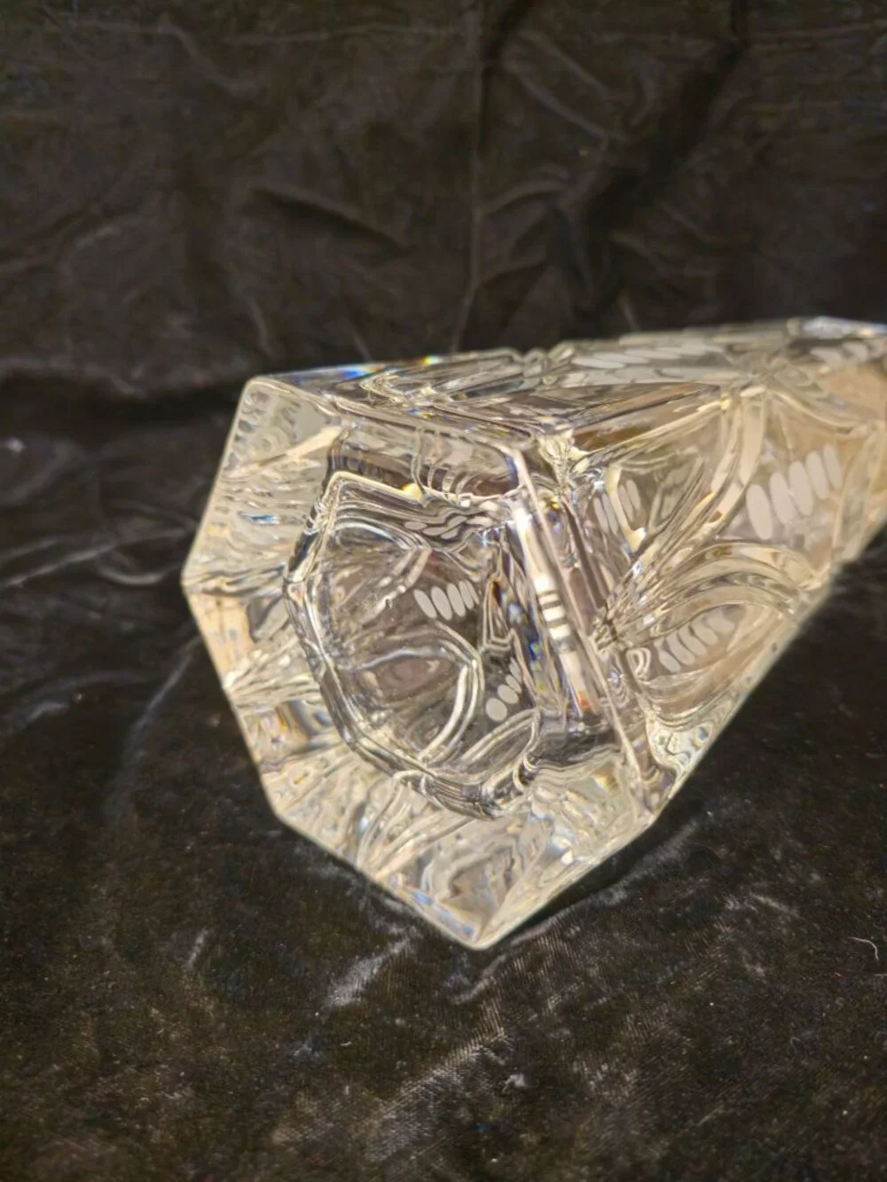 Vintage Etched Crystal Vase With Geometric Dot Pattern 11-Inch Tall Hexagonal Ba - Picture 11 of 13